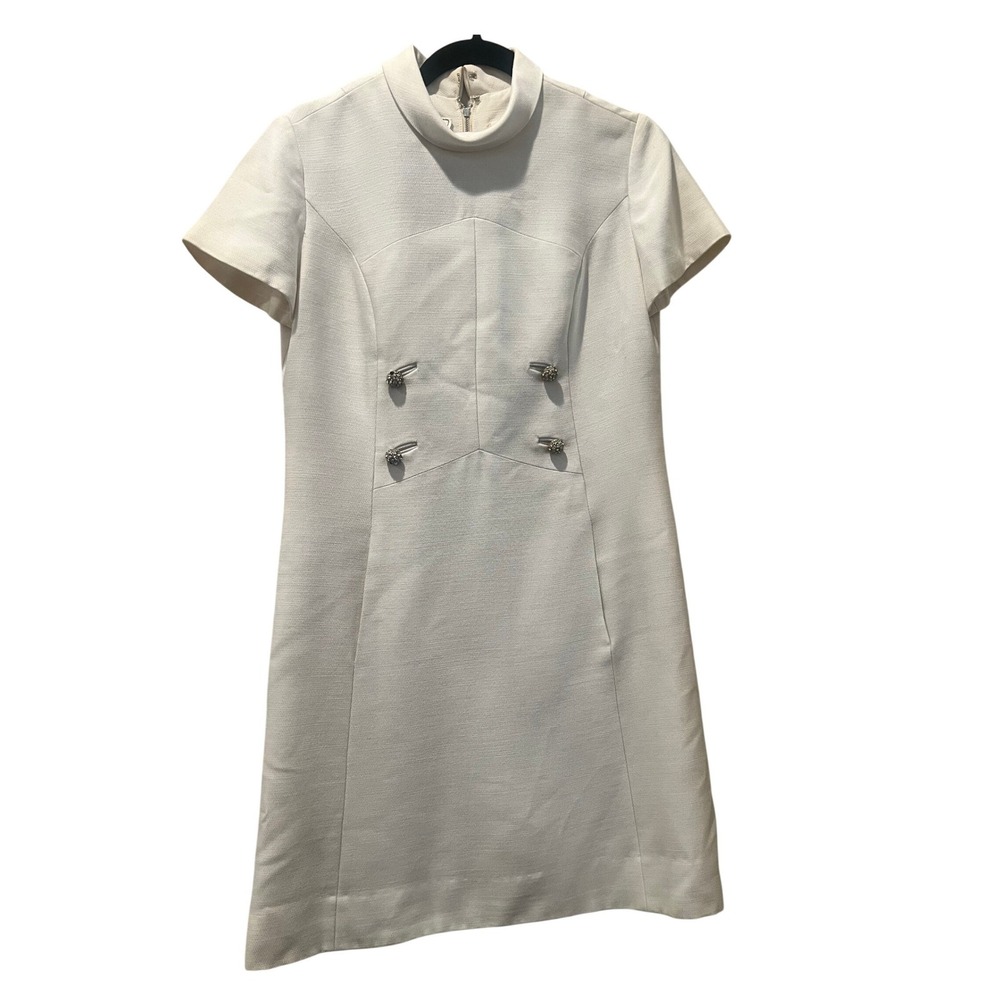 Vintage‎ 1960's Leslie Fay Women's White Knee Length Dress Classic Retro Large